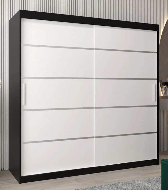 2 mètres de large Armoire avec 2 portes | Couleur: Blanc / Noir Abbildung