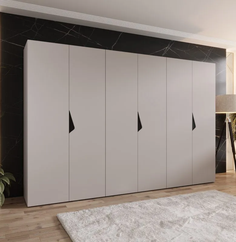 Armoire à portes battantes / 6 portes / Couleur : Cachemire / 3 tringles à vêtements / Poignées : Noir / 3 compartiments / Dimensions : 300 x 52 x 202 cm / Fonction Soft-Close