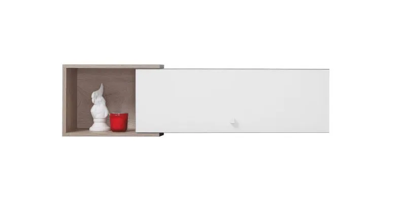 Meuble mural Lede 13 | Gris, chêne et blanc | 30 x 110 x 25 cm | Design moderne