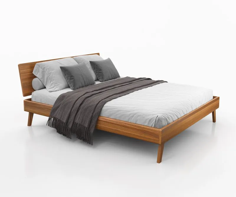 Lit simple ou lit d’appoint Engordany 10 | 140 x 200 cm | Hêtre massif laqué | Coloris chêne rustique | Tête de lit stable | Design intemporel