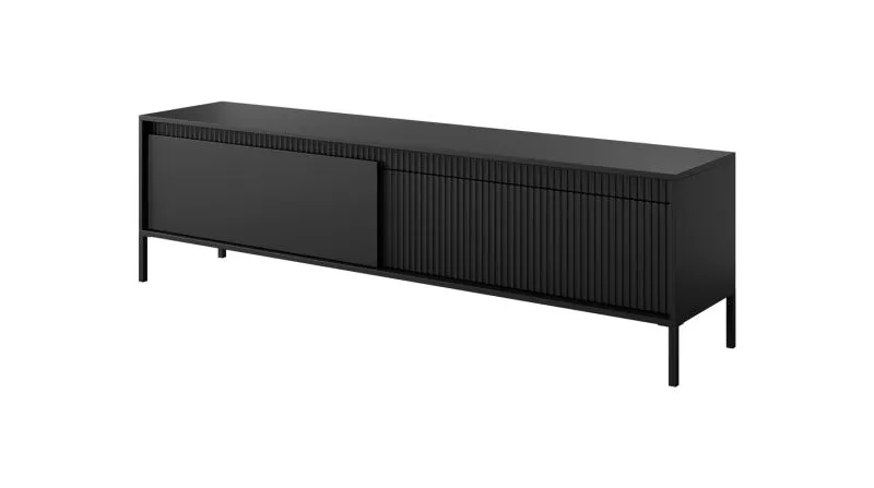 Meuble TV bas noir Balta 11 | 2 compartiments à clapet | Push-to-open | 53 x 187 x 39,5 cm | Pieds métal