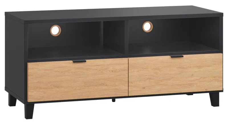 Meuble TV Leoncho 36 | Noir & Chêne | 56 x 120 x 47 cm | Design moderne et finition Soft Touch
