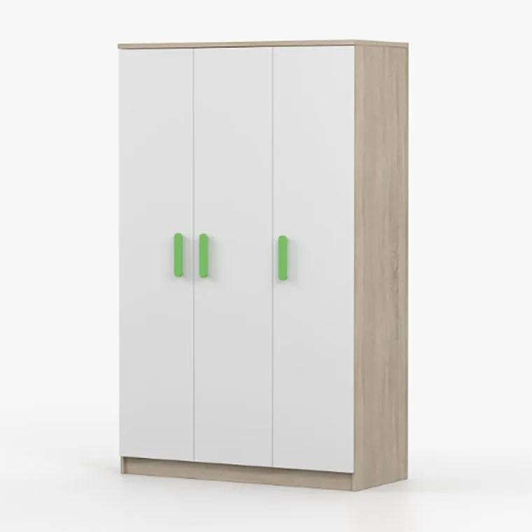 Armoire penderie 3 portes Smolikas 103 | 192 x 120 x 50 cm | 9 compartiments | Blanc / Chêne Sonoma | Poignées bois