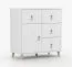 Commode blanche Taygetos 02 | 96 x 90 x 45 cm | 4 tiroirs | 1 niche | Poignées en cuir | Pieds en bois 14 cm | Style scandinave
