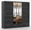 Armoire penderie 2,5 m avec portes coulissantes et miroir noir | Lusatian 39 | 218 x 250 x 61 cm | 3 portes | 4 tiroirs | 7 étagères