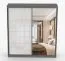 Armoire à portes coulissantes avec miroir | 218 x 183 x 61 cm | Blanc / Gris | Gorski 03 | 2 portes | 6 compartiments | Grand espace de rangement