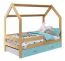 Lit cabane enfant pin massif naturel D3 | Tiroir bleu | Sommier inclus | 80 x 160 cm