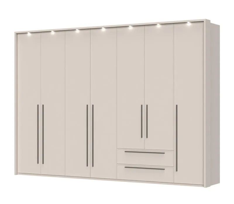 Penderie / Armoire à sept portes battantes Neiafu 82, Couleur : Cachemire, deux tiroirs, Système de fermeture Soft-Close, quatre tringles à vêtements, dimensions : 226 x 322 x 60 cm