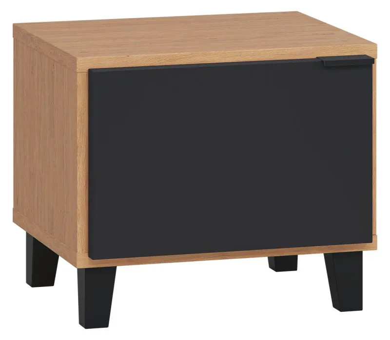 Table de chevet Leoncho 17 | Chêne et noir | 40 x 45 x 40 cm | Design moderne et finition Soft Touch