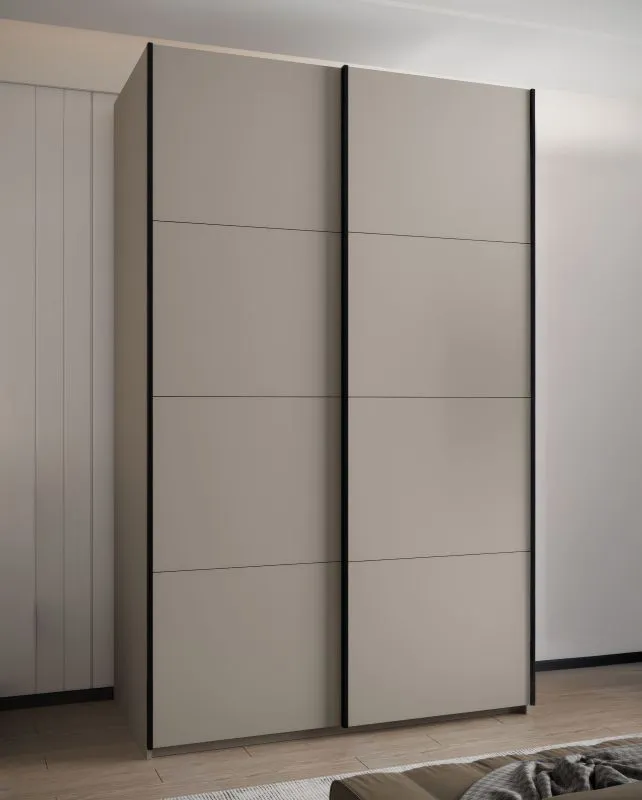 Penderie / Armoire à portes coulissantes / ABS protection des bords / 245,5 x 160 x 64 cm / 11 compartiments / 2 portes coulissantes / 2 tringles à vêtements / Couleur : Cachemire / Soft-Close