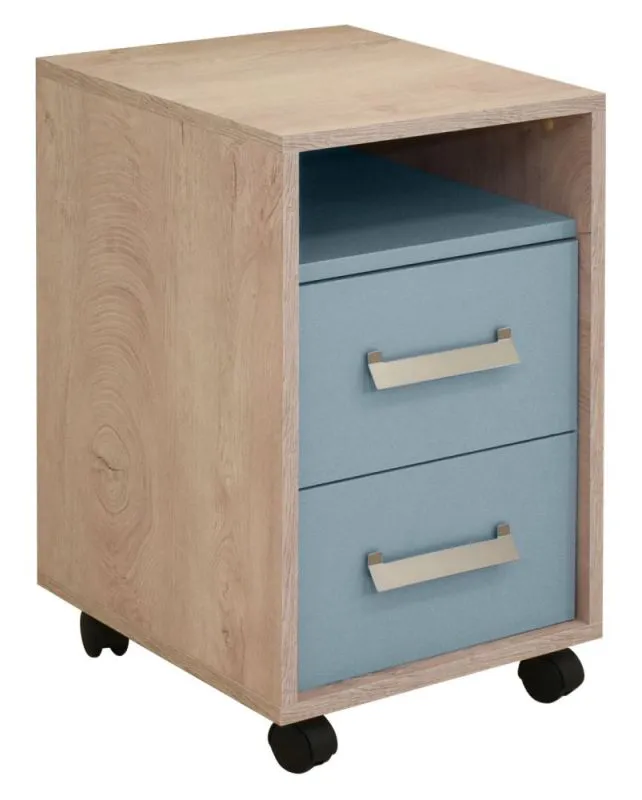 Caisson à roulettes chambre enfant Koa 10 | Espace optimisé | Chêne / Bleu | 64 x 40 x 42 cm