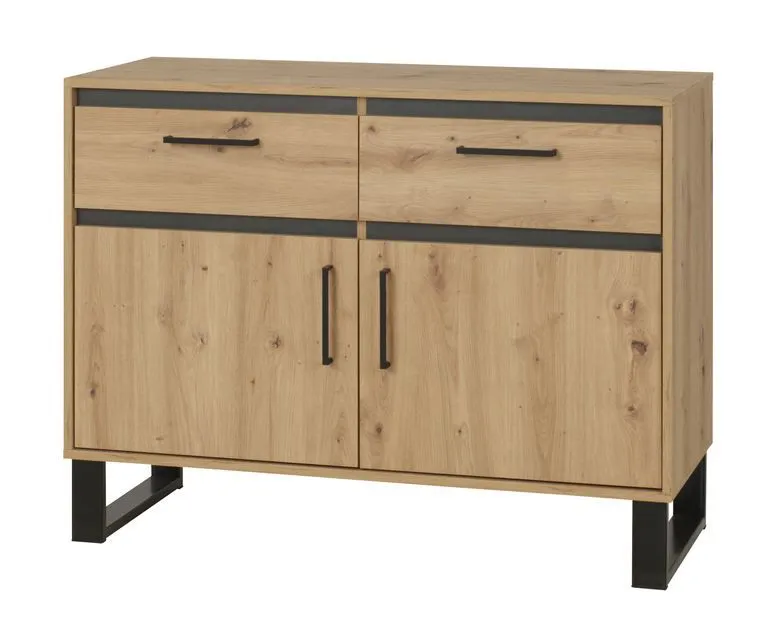 Commode Kanel 10 | Chêne & Anthracite | 83 x 110 x 41 cm | 2 portes, 2 tiroirs, 4 compartiments