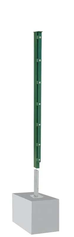 Poteau de clôture mod. A, Finition: Revêtement vert, Pour hauteur de clôture: 63 cm, Longueur: 68,5 cm, Points de fixation: 4