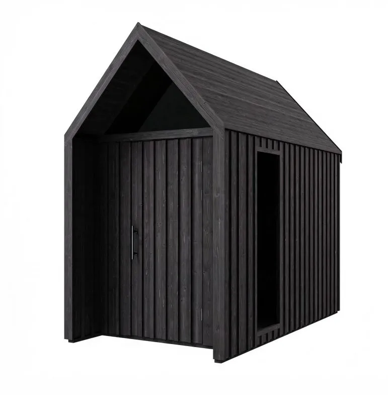 Abri de jardin en épicéa massif / Fenêtre triangulaire / Surface au sol : 4,64 m² / Style scandinave / Toit à deux versants / Dimensions extérieures : 162,4 x 285,7 cm / Malmö 07