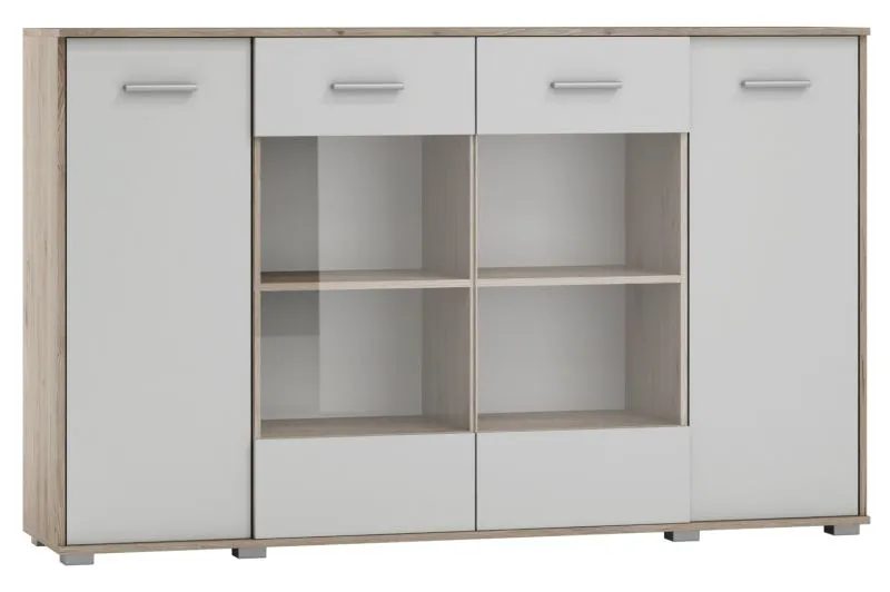 Vitrine Kavieng 11 | Chêne / Blanc | 110 x 178 x 40 cm | Élégante, spacieuse, moderne