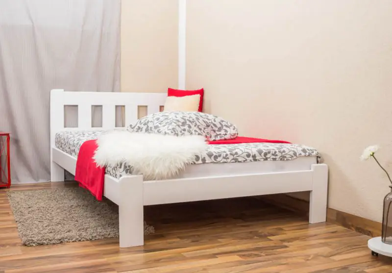 Lit simple / lit d'appoint en bois de pin massif, laqué blanc A21, avec sommier à lattes - Dimensions 120 x 200 cm 