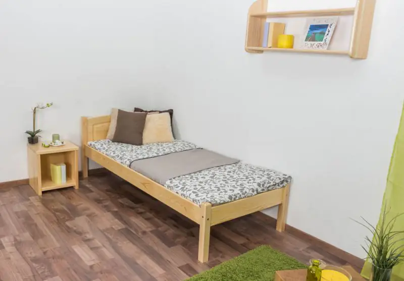 Lit simple / lit d'appoint en bois de pin massif, naturel 86, avec sommier à lattes - Surface de couchage : 80 x 200 cm