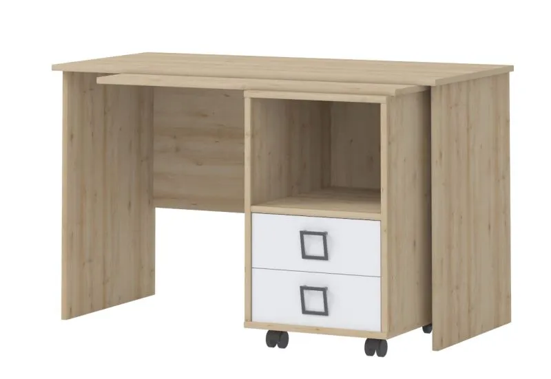 Bureau 29, couleur : hêtre / blanc - 76 x 125 x 60 cm (H x L x P)