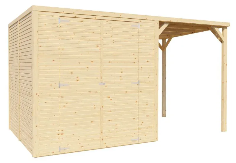 Abri de jardin Greven 03 avec toit rapporté, naturel - 18 mm abri de jardin en éléments, surface au sol : 7,52 m², toit plat