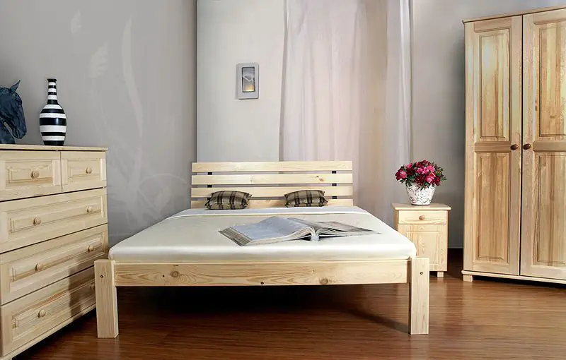 Lit simple / lit d'appoint en bois de pin massif, naturel A3, sommier à lattes inclus - Dimensions 140 x 200 cm