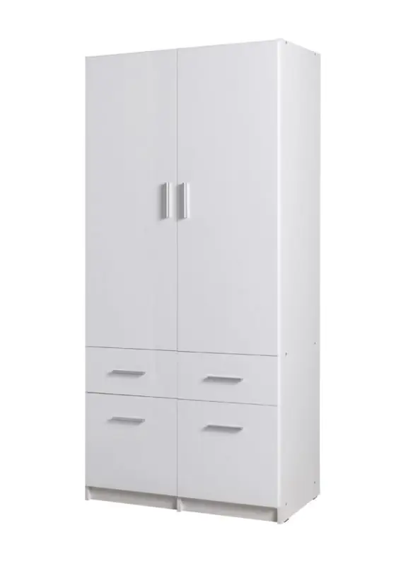 Armoire à portes battantes / armoire Messini 03, couleur : blanc / blanc brillant - Dimensions : 198 x 92 x 54 cm (H x L x P)