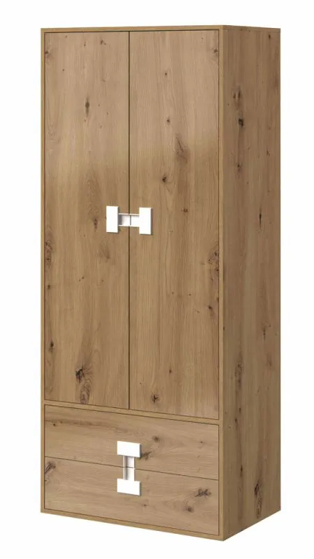 Armoire penderie chambre ado Garian 01 | 2 portes, 2 tiroirs | Chêne / Blanc | 191 x 80 x 50 cm