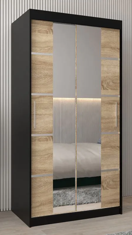 1 mètre de large Armoire avec 2 portes | Couleur : Noir Abbildung