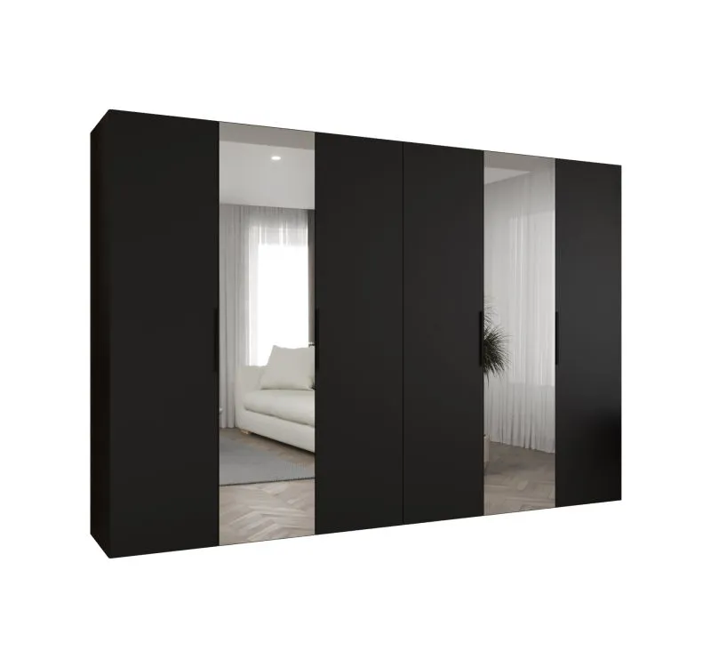 Armoire penderie Korab 105 | 3 m de large | Noir | 2 portes miroir | Soft-Close