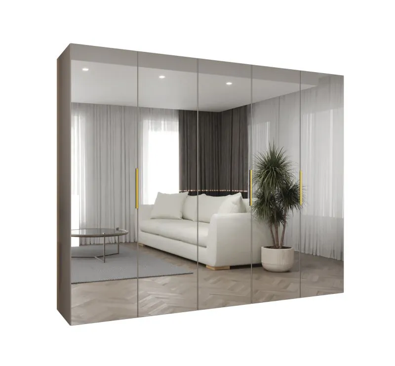 Armoire 5 portes miroir Korab 154 | Cachemire | Largeur 2,5 m | Poignées or | Soft-Close