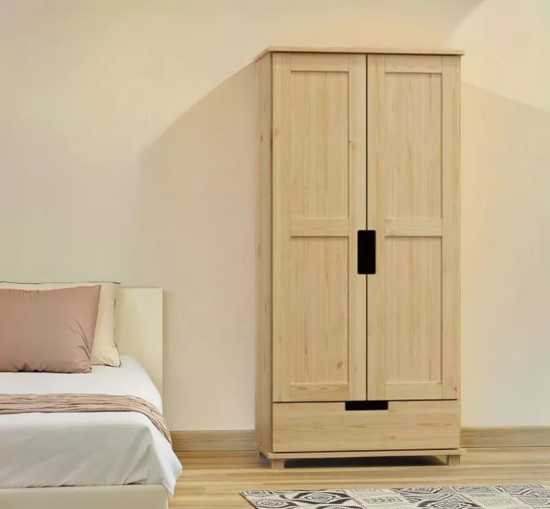Armoire penderie en pin massif naturel 007A | 190 x 90 x 60 cm | Design moderne et robuste