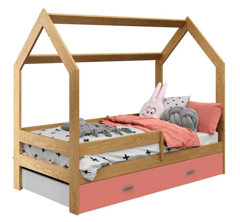 80 x 160 cm Lit pour petits enfants avec barrière anti-chute | incl. espace de rangement / tiroir  | Bois massif: Pin | Laqué Naturel | incl. Sommier à lattes  Abbildung