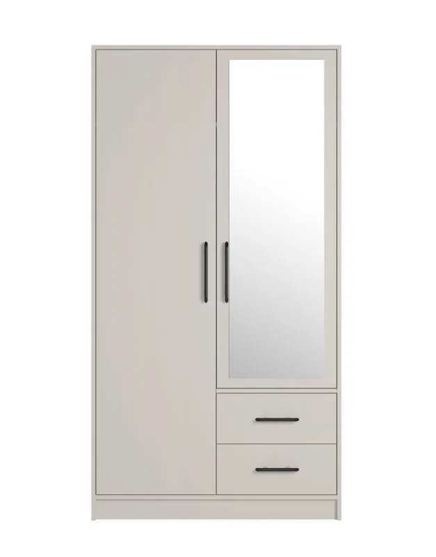 Armoire étroite avec miroir | 2 portes, 2 tiroirs, tringle | Cachemire | 190 x 100 x 56 cm | Hannut 13