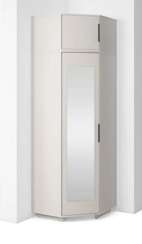 Armoire d'angle avec rehausse / Cachemire / 1 porte miroir / 2 tringles à vêtements / 2 variantes de pieds / 6 compartiments / Fonction Push-to-open / 43 x 38 x 225 cm / 1 porte