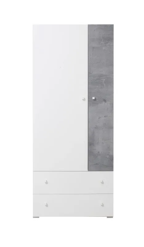 Armoire penderie chambre ado Lede 03 | 2 portes battantes | 2 tiroirs | Gris/Blanc | 190 x 80 x 50 cm