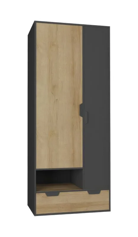 Armoire chambre ado Sprimont 02 | Portes battantes | Gris & Chêne | 195x80x50 cm | Organisation optimale