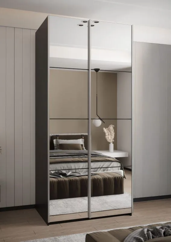 Penderie / Armoire à portes coulissantes/ Soft-Close / 245,5 x 110 x 64 cm / 6 tringles à vêtements / 2 portes coulissantes / 6 compartiments /2 tringles à vêtements / Couleur : Noir