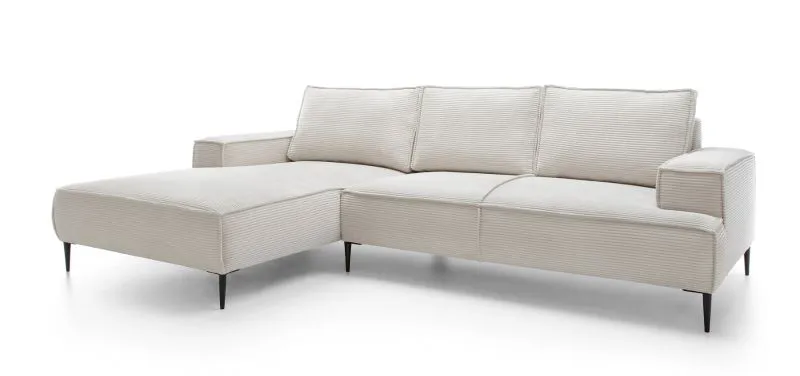 Canapé d’angle Barlby 01 | Ottomane à gauche | Cord beige | 3 grands coussins | 83 x 275 x 173 cm