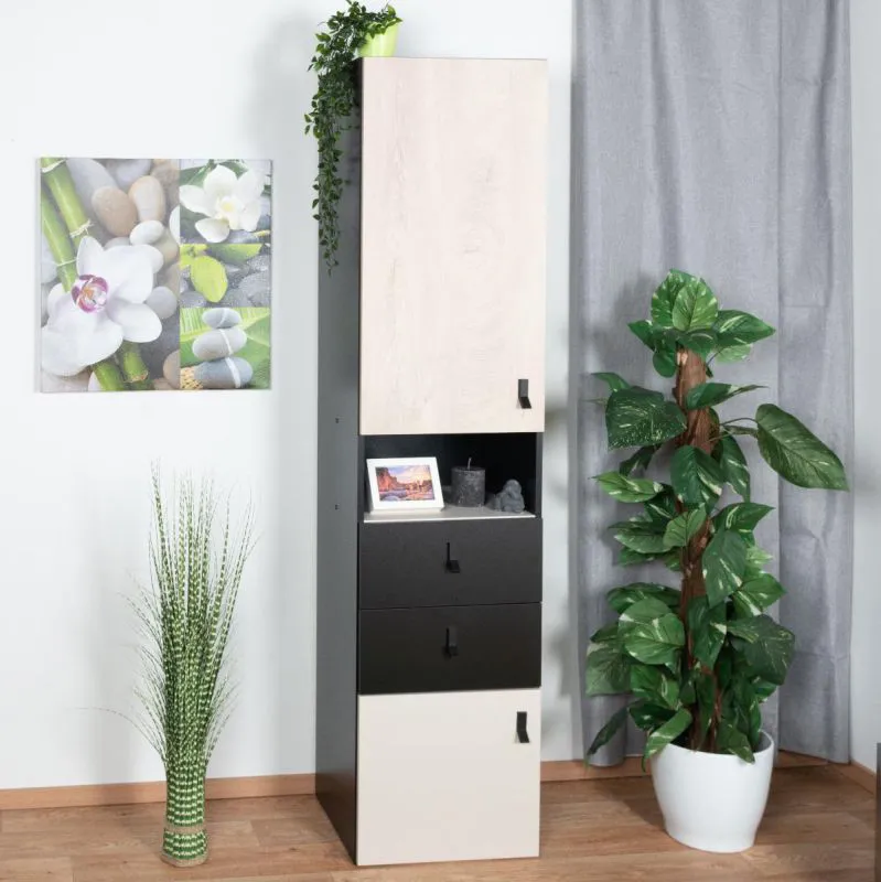 Chambre d'adolescent - Armoire étroite, Couleur: Chêne / Crème / Noir - Dimensions: 190 x 45 x 40 cm (H x L x P) Abbildung