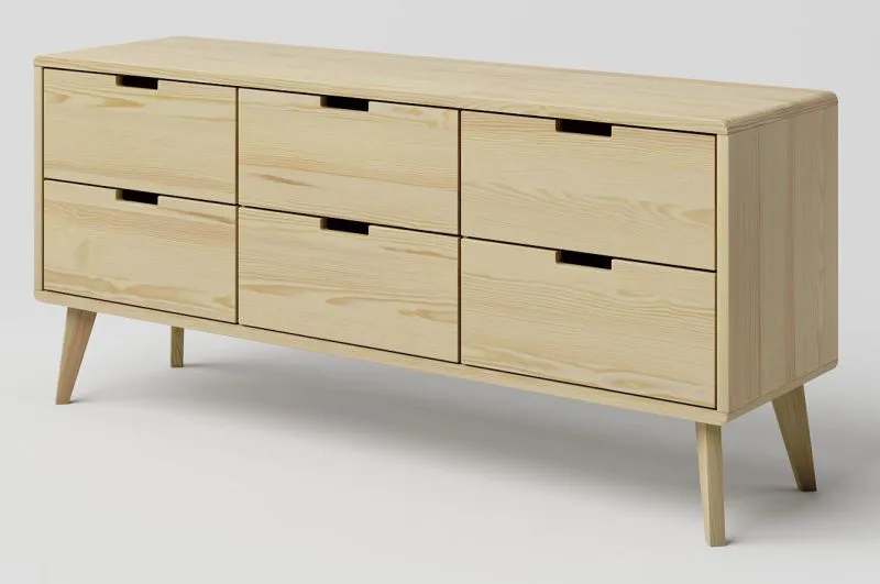 Commode Aurornis 39 en pin massif naturel | 6 tiroirs spacieux | 64 x 142 x 40 cm | Design moderne