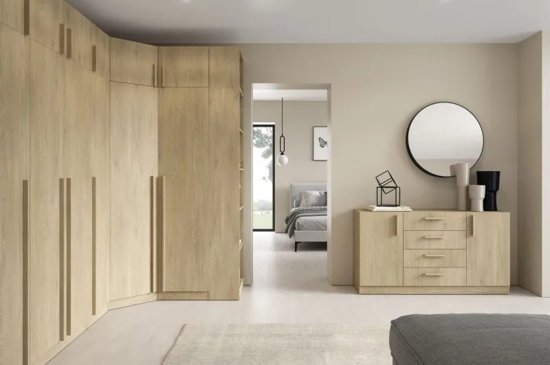 Ensemble de chambre à coucher B Edegem / 9 pièces / Couleur : Chêne Cremona / Armoires / Armoires à portes battantes / Etagères / Eléments de rangement / Commode
