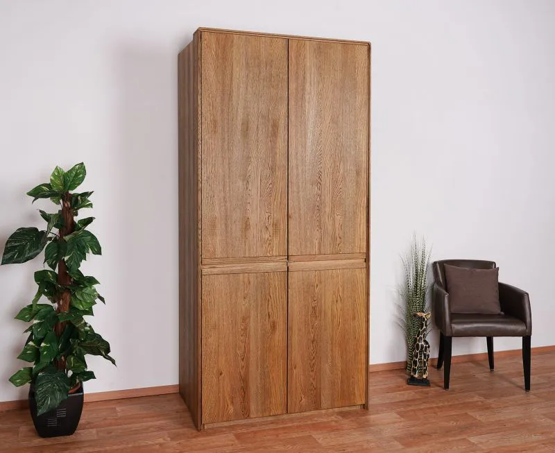 Armoire moderne avec système Soft Close Fazenda 01 | Finition huilée/cirée | Chêne partiellement massif | 222 x 104 x 61 cm | Brun foncé