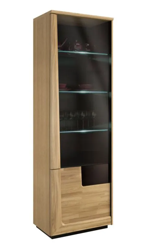 Vitrine Topusko 02 | Chêne/Noir | 196 x 63 x 43 cm | Partiellement massif | Porte à gauche