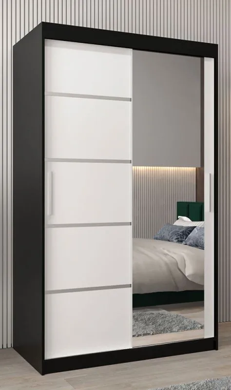 120 cm de large Armoire à portes coulissantes avec 2 portes | 5 casiers | 2 tringles à vêtements | Couleur: Blanc / Noir Abbildung