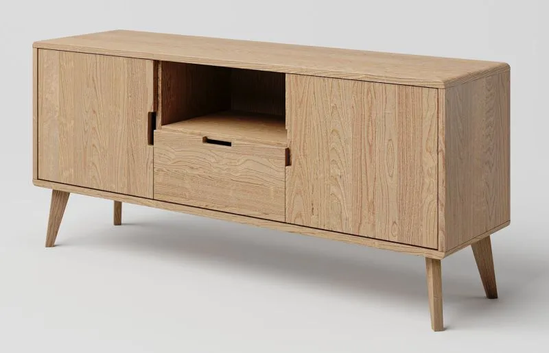 Meuble TV en chêne massif naturel Aurornis 60 | 64 x 142 x 40 cm | Design moderne & robustesse