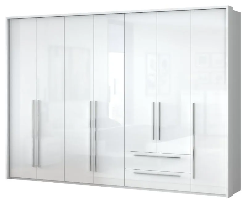Armoire-penderie portes battantes Siumu 37 avec cadre LED | Blanc brillant | 226 x 322 x 60 cm