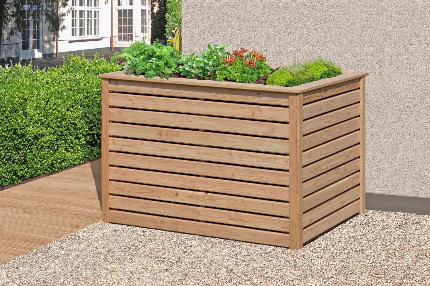 Jardinière surélevée en bois extérieure rangement intégré – 669 - Aspect  brut - Happy bois - Le spécialiste des piscines hors sol en bois