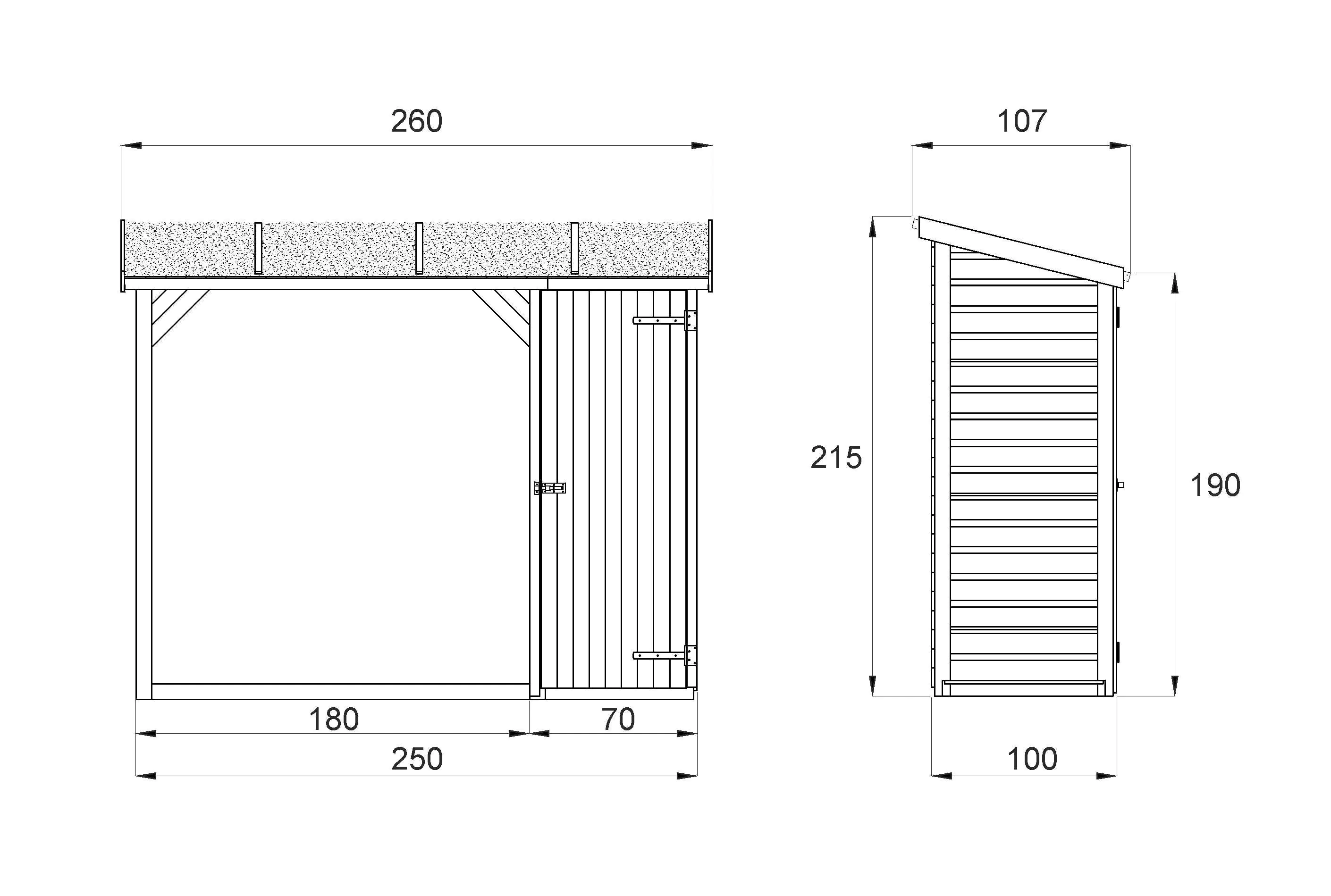 Abri pour bois de chauffage avec armoire - Dimensions : 250 x 100