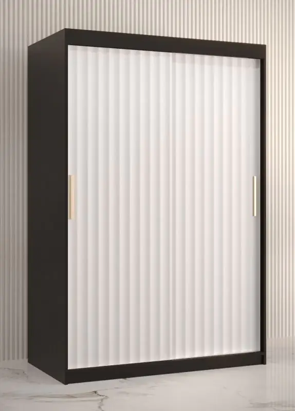 Noble armoire Balmenhorn 55, Couleur : Noir mat / Blanc mat - Dimensions : 200 x 120 x 62 cm (h x l x p), avec cinq casiers et deux tringles à vêtements