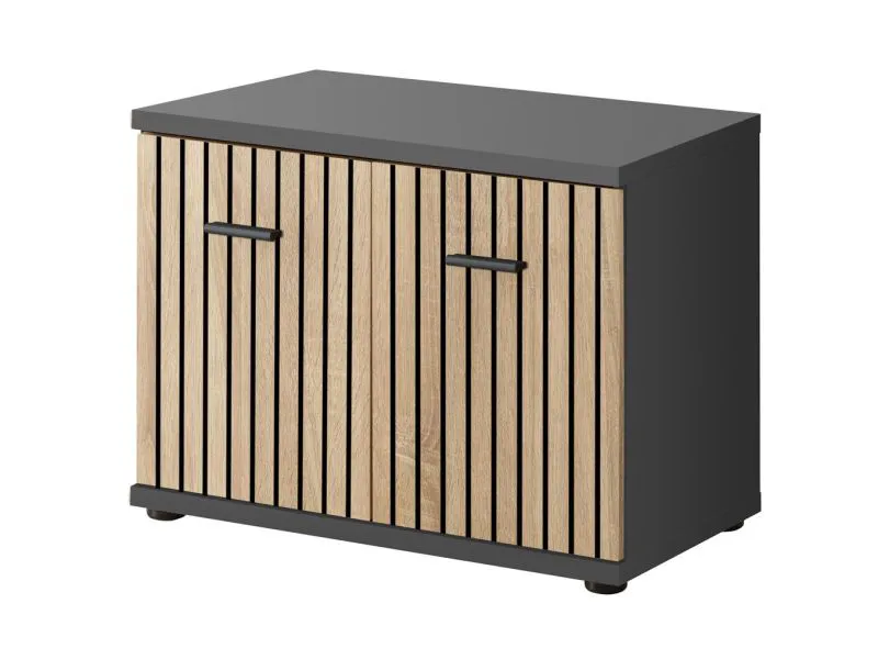Armoire à chaussures avec coussin d'assise Ringerike 14, couleur : anthracite / chêne Artisan - Dimensions : 53 x 60 x 32 cm (H x L x P), avec deux compartiments