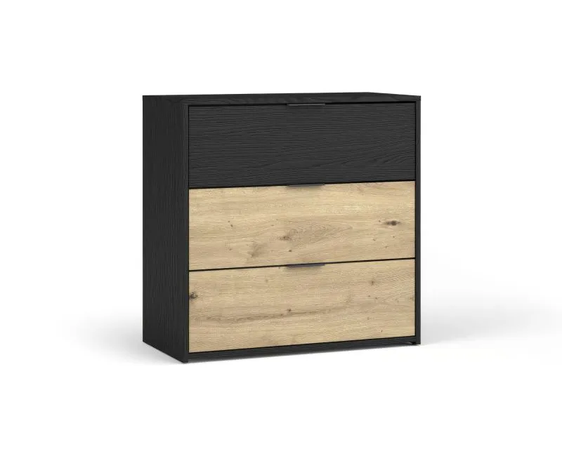 Commode 3 tiroirs Galatsi 03 | Noir & chêne artisan | 80 x 80 x 40 cm | Chambre à coucher moderne